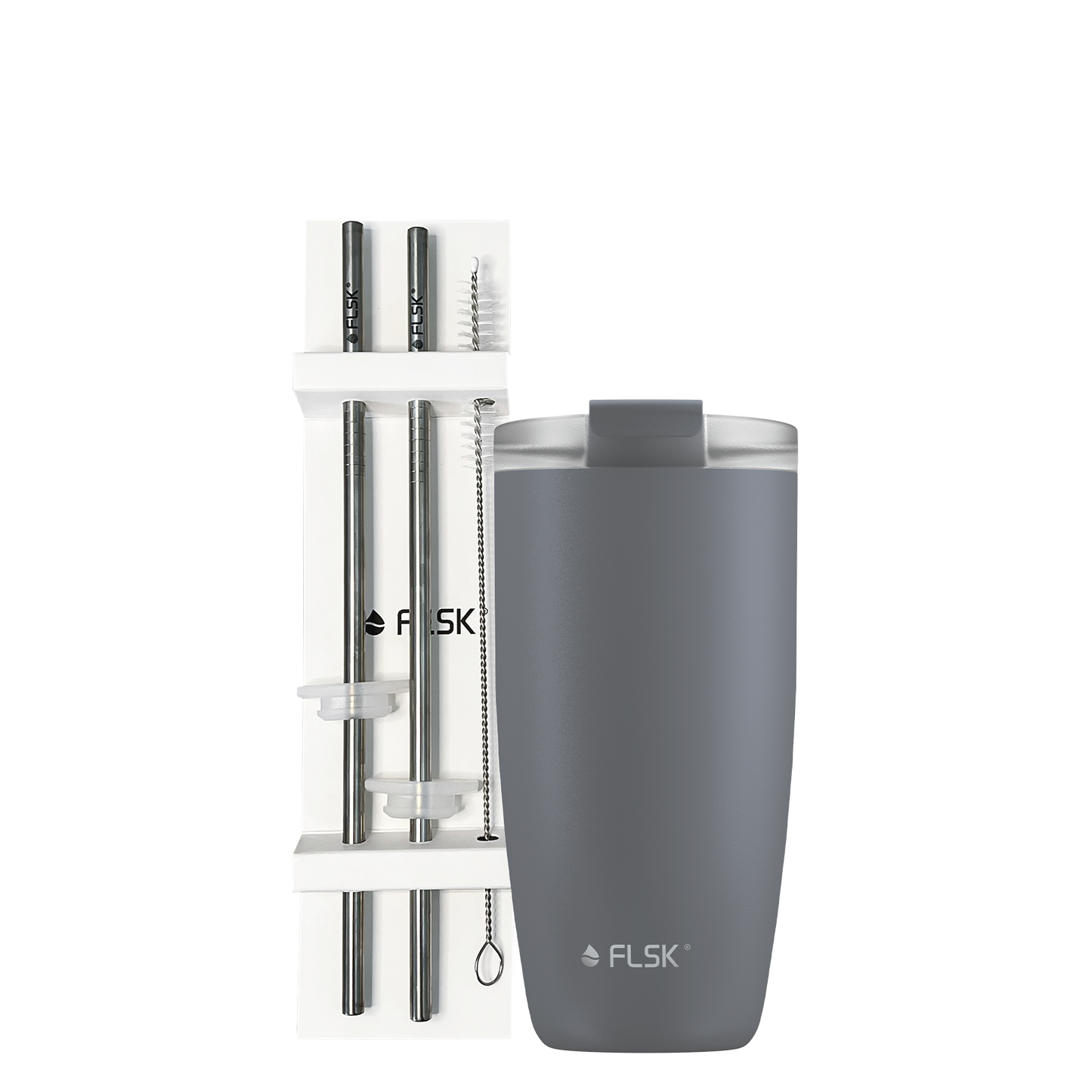 FLSK Kaffeebecher 500 ml stone und Strohhalm Bundle