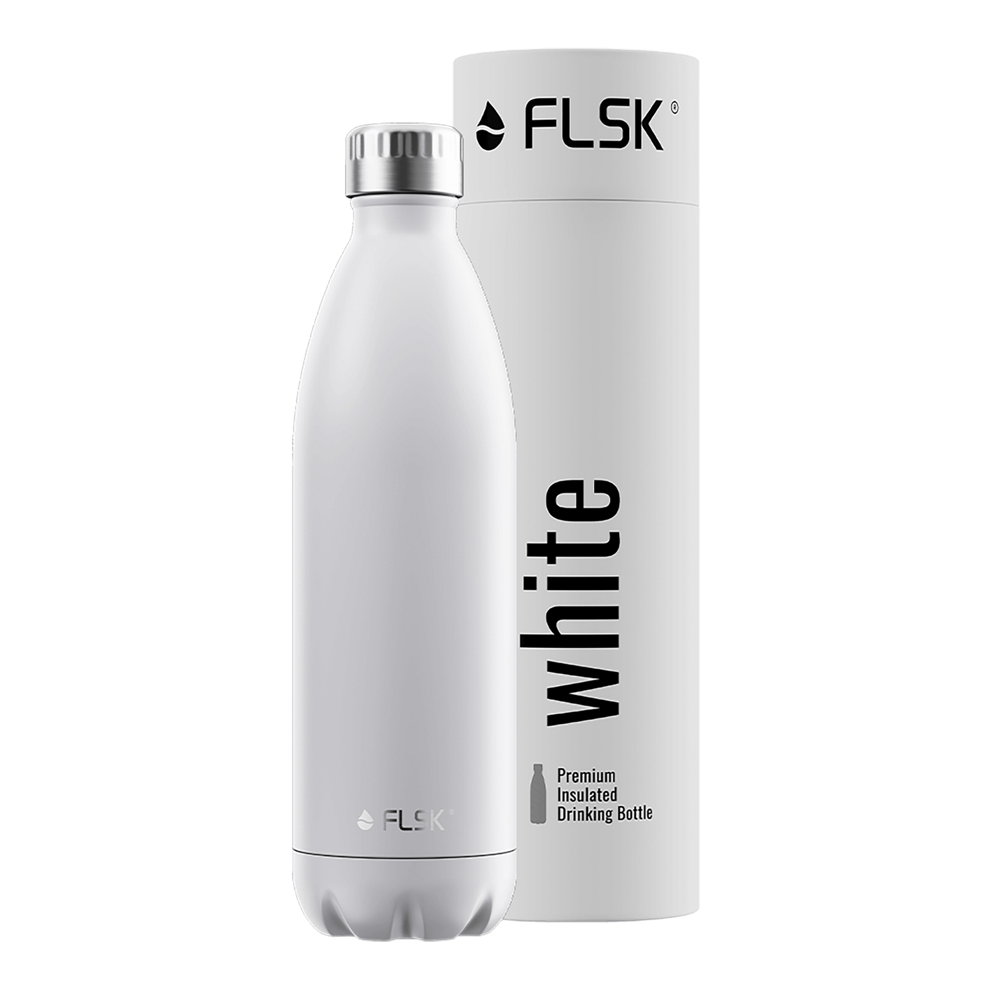 FLSK Trinkflasche 1000 ml white aus Edelstahl mit Verpackung