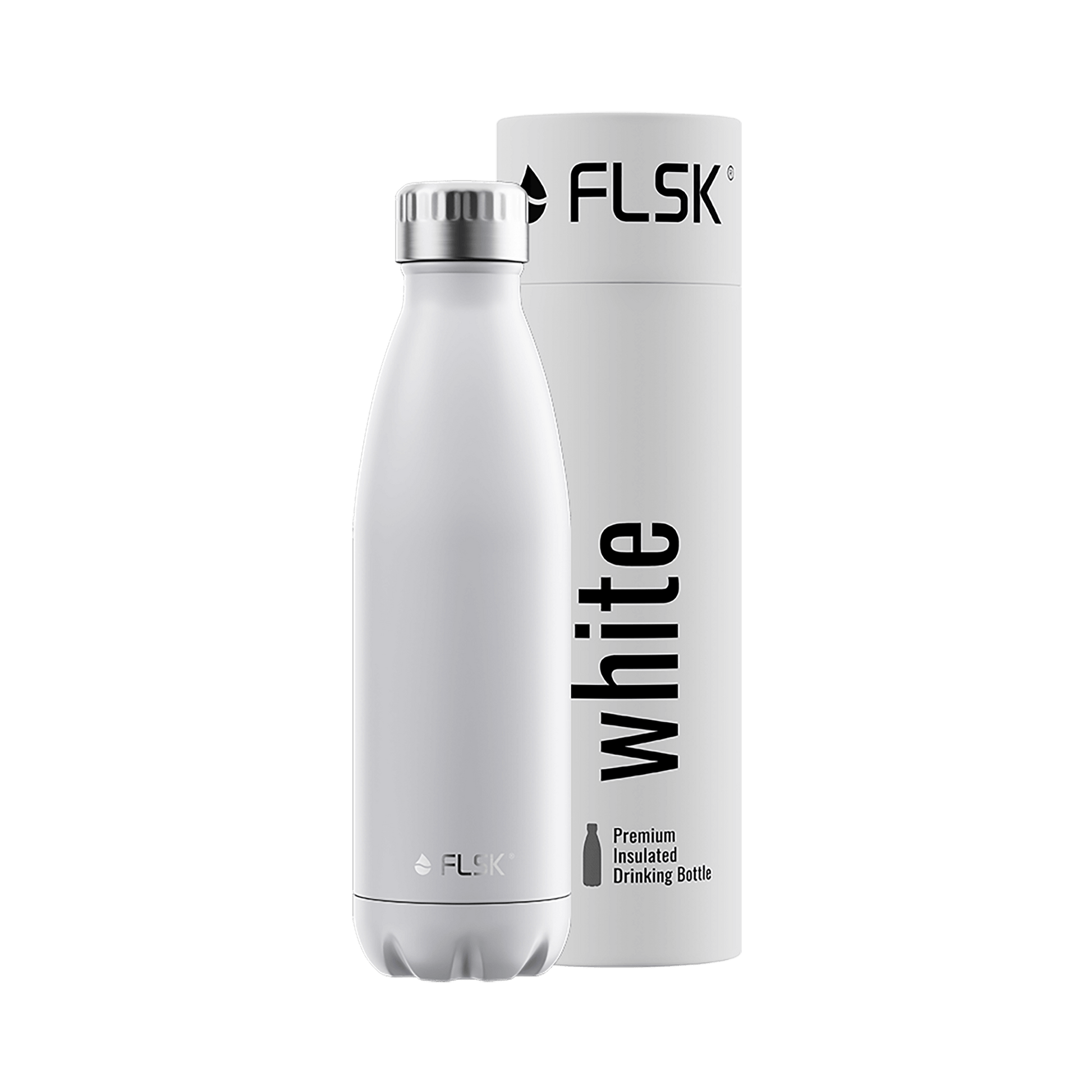 FLSK Trinkflasche 500 ml white aus Edelstahl mit Verpackung