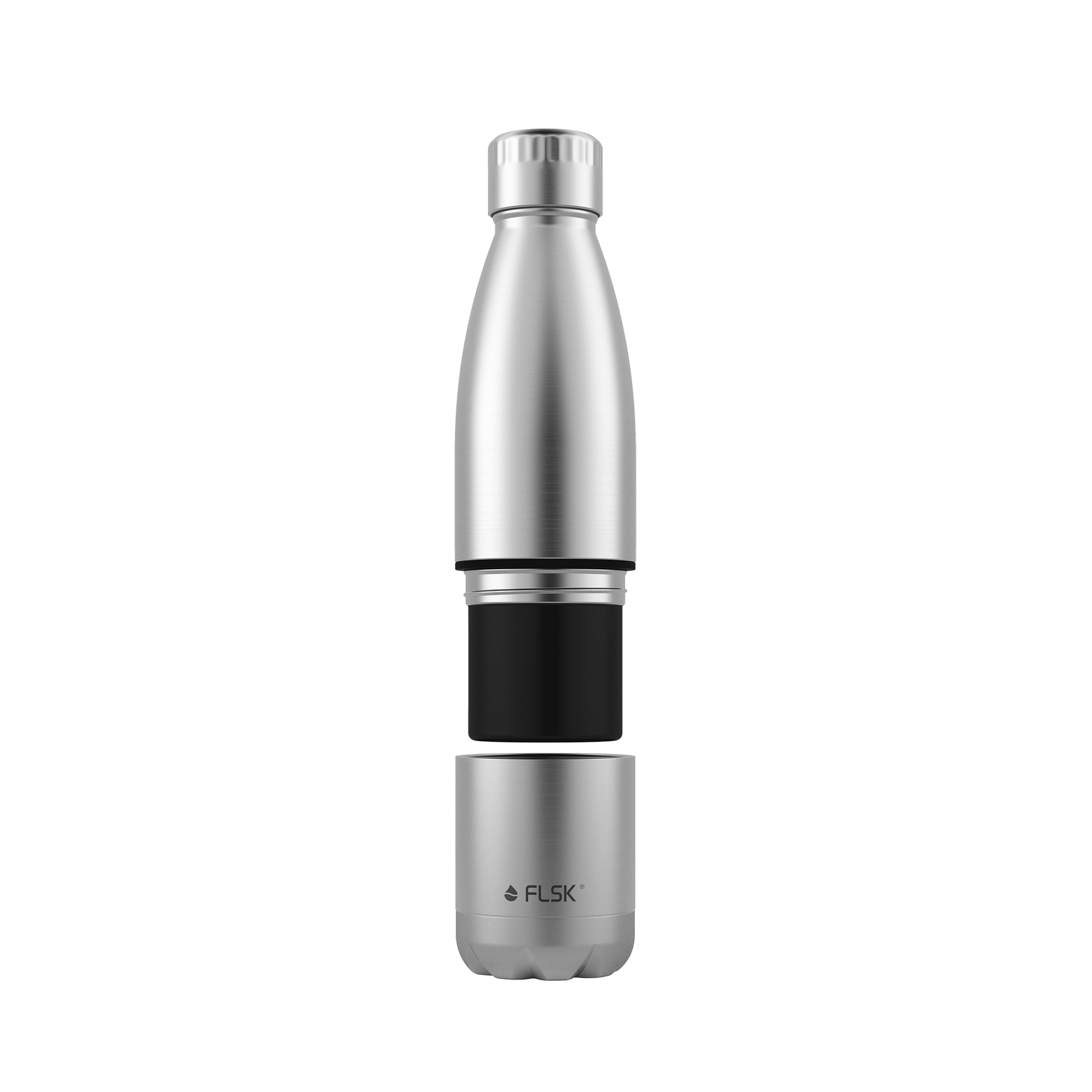 FLSK Trinkflasche mit Becher aus Edelstahl stainless